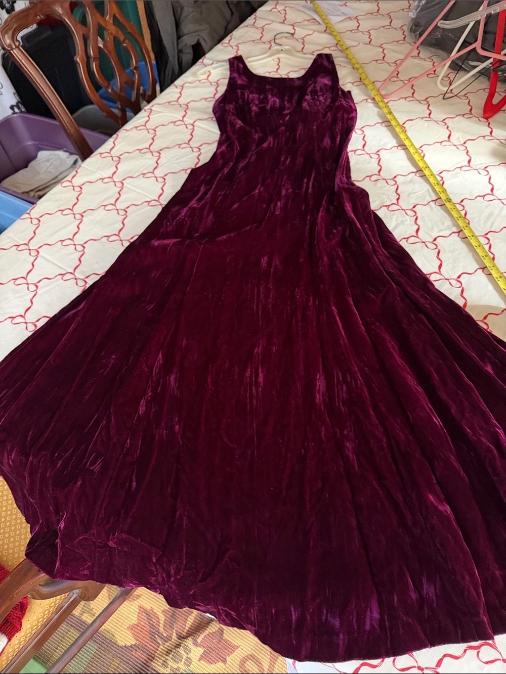 Betsey Johnson vintage Velvet Maxi Dress in Burgundy Plum with opera gloves